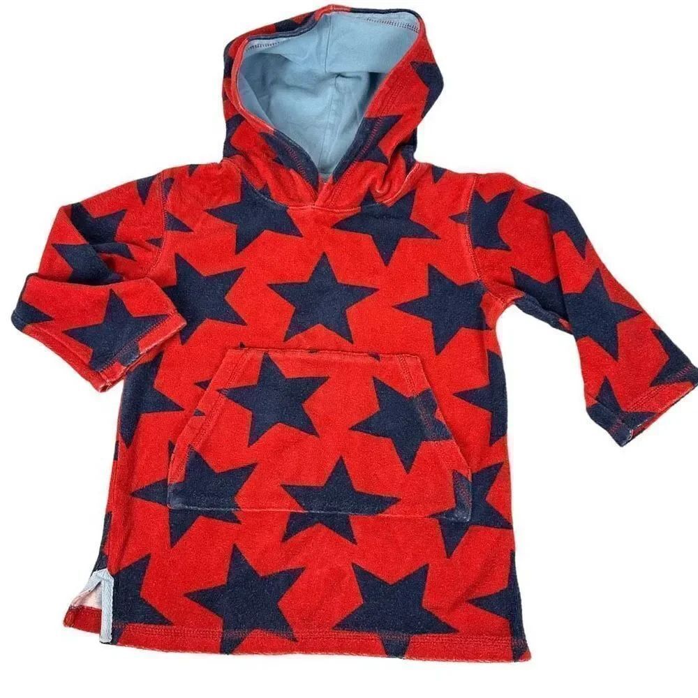 Mini Boden size 3/4 red navy star hooded towel